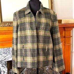 Norton McNaughton Vtg Wool Blend Green Plaid Zip Barn Coat 16 Office Country